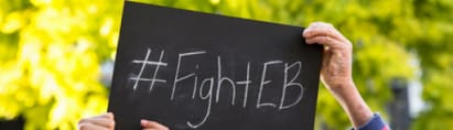 Images shows a chalk board with the hashtag #fightEB